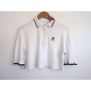 3.1 PHILLIP LIM X FILA Crop Polo Shirt Top Zip Ruffle Short Sleeve Saks M $250